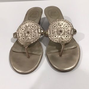 Jack Rogers gold wedges